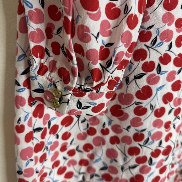 Loft Dress Womens Small White Red Cherry Print Long Sleeve Lined Shift Mini - Picture 11 of 11